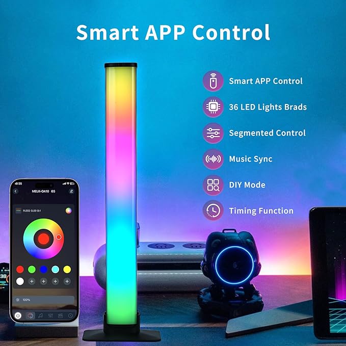 LED Light Bar, 12 Inch Smart RGB Gaming Strip, 16 Million Colors with Music Sync, USB Powered Wall Lighting for Room, TV, PC Decoration