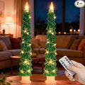 2-Pack Christmas Tree Flameless LED Candles with String Lights, Realistic 3D Flickering Flame, Remote Control, Battery-Operated Christmas Decorations for Home & Holiday Display
