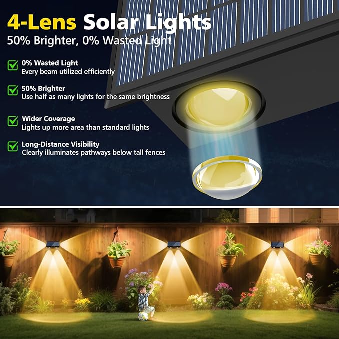 T-SUN Solar Fence Lights Outdoor, Waterproof 8 Mode RGB & Warm White Fence Solar Lights Outdoor, Dusk to Dawn Solar Powered Wall Lights for Backyard Patio Step Deck Railing Pool,10 Pack