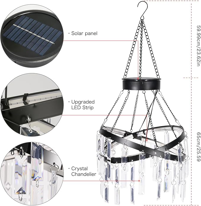 Solar Hanging Crystal Chandelier Outdoor Garden Decorative Lights Bright White 5ft LED Strip Waterproof Hanging Lantern for Garden, Yard, Patio, Gazebo, Party, Wedding Style 1