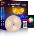 Shine Decor 24V Smart Neon Rope Lights, RGBW Silicone Neon Light Remote APP WiFi Control Music Sync, RGB+Warm White Changing Dimmable LED Neon Strip 16.4FT Flexible Waterproof for Indoor Outdoor
