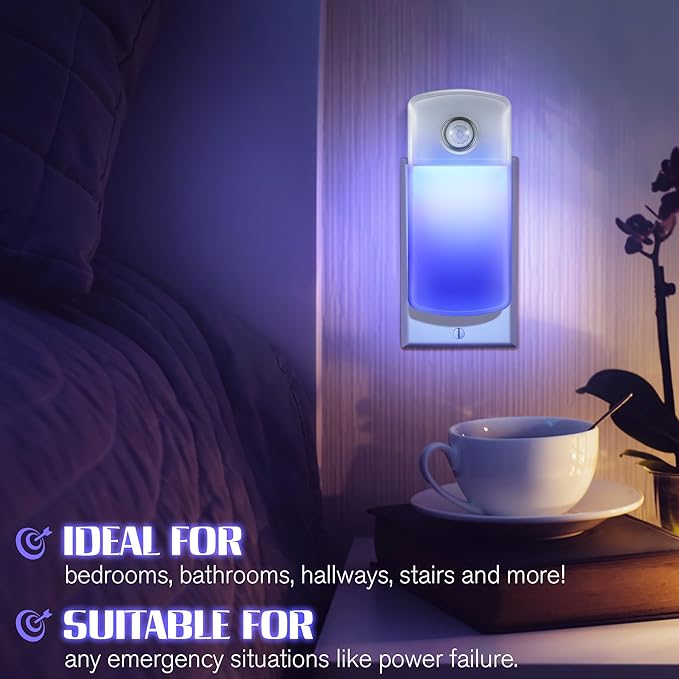 Enhon Emergency Power Failure Night Lights, 5-in-1 Multi Color LED Light, Rechargeable Flashlight with Foldable Plug, Automatic On Off Motion Sensor for Bedrooms, Hallways, Black Outs(6 Pack)