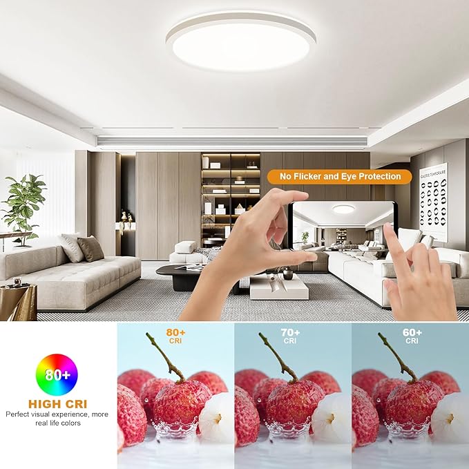 LEZOE RGB LED Ceiling Light Dimmable with Remote Control, 18W 1800lm Color Changing Light Flush Mount Fixture, 8.6 Inch 3000K-6500K Ceiling Lamp for Bedroom Kitchen Hallway Party Living Room