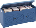 Farmhouse Shoe Storage Bench with Cushion Seat, 3-Tier Entryway Bench with Lift Top Storage and Adjustable Shelf, Bench for Hallway, Bedroom, Blue