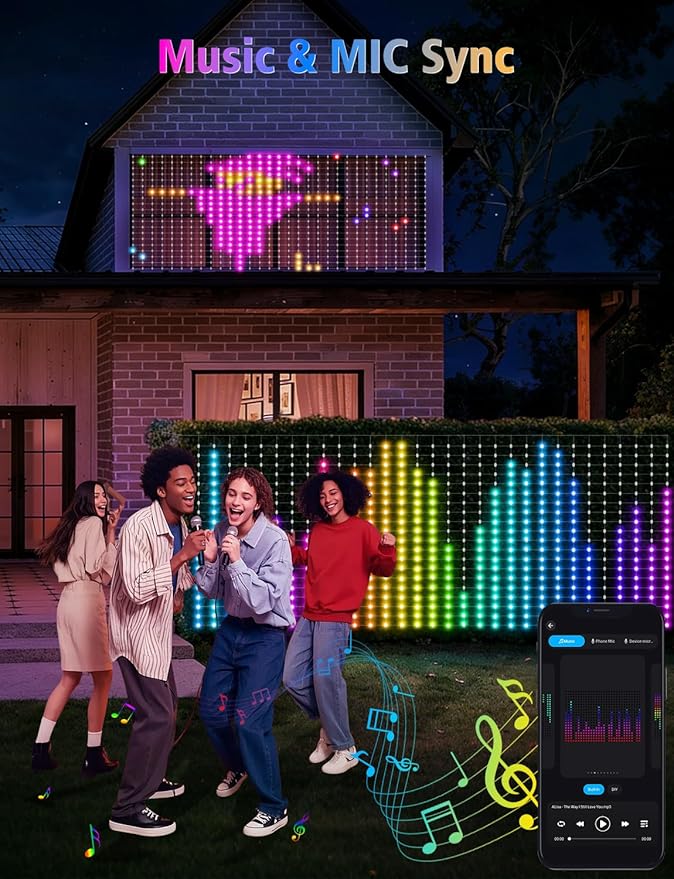 echosari 600 LED Net Lights Outdoor, 3.7 * 9.5ft Smart RGB&IC Net Lights with App/Remote Control, DIY Modes, Waterproof Mesh Light for Patio Bush Decor (Clear Wire)