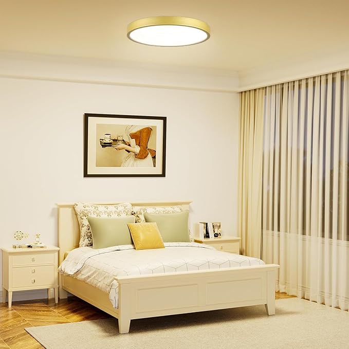 9 Inch Gold Metal Flush Mount LED Ceiling Light, 3000-5000k 20W Thin Round Modern Ceiling Light Fixture, Low Profile Ceiling Lamp for Bedroom, Living Room, Entryway, Bathroom, Kitchen