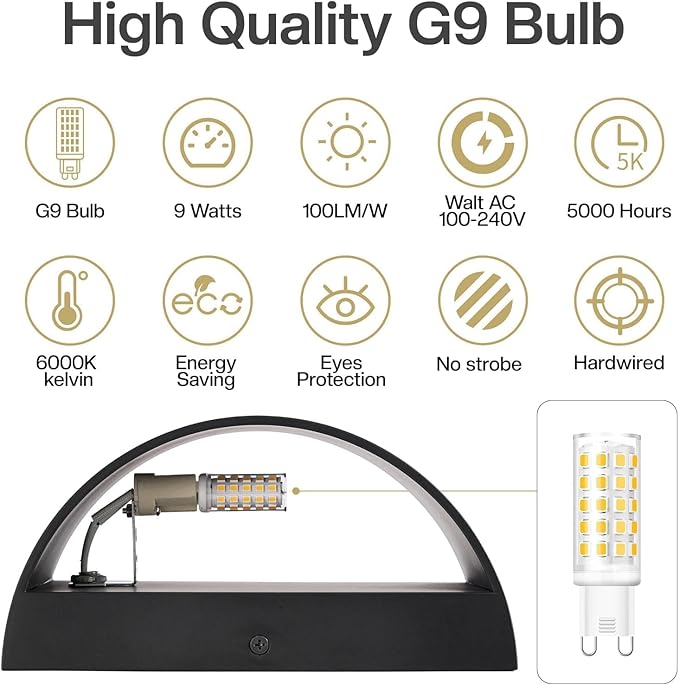 4 Pack Black Modern LED Wall Sconce Hardwired Indoor Wall Lights Up and Down Wall Mount Light for Living Room Bedroom Corridor Hallway Conservatory Cool White 6000K(with G9 Bulbs)