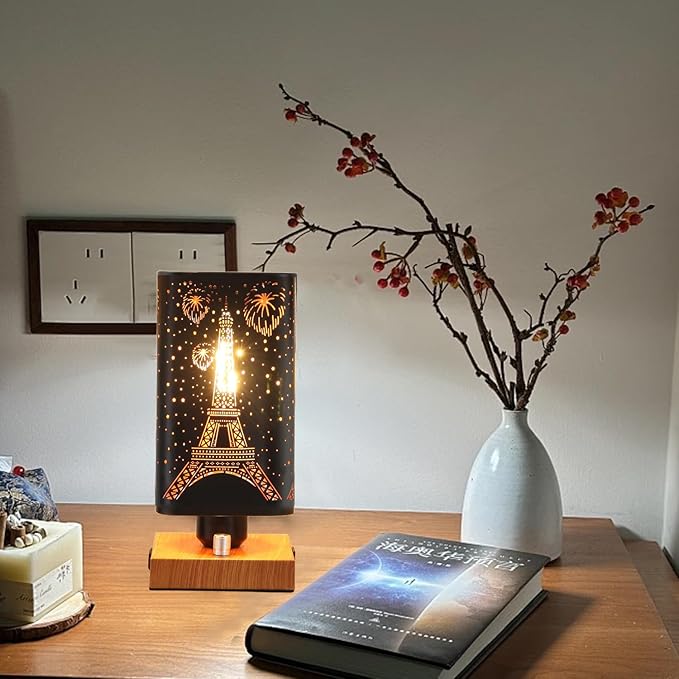 Industrial Table Lamp with USB Ports and Outlet, Rustic Dimmable Bedside lamp with Charging Station, Metal Square Shadow Nightstand Lamp, Night Light for Kids Bedroom Living Room End Tables