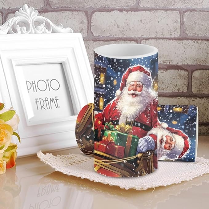 Santa Claus Flickering Flameless Candles Remote Control Candles Christmas Table Decorations for Dining Room Bedroom Home Indoor Table Festive Xmas LED Pillar Candles
