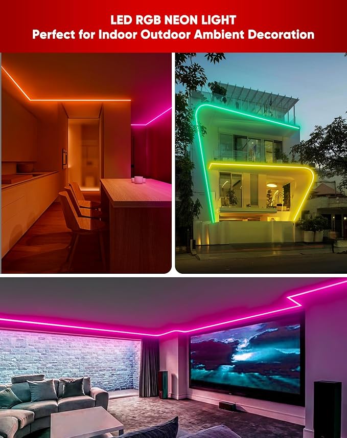 Shine Decor LED RGB Neon Rope Lights AC 120V, Expandable & Cuttable Bright Strip Lighting with Remote, Dimmable Color Changing, ETL Cold-Resistant & IP65 Waterproof for in&Outdoor, 10x20mm, 131.2FT