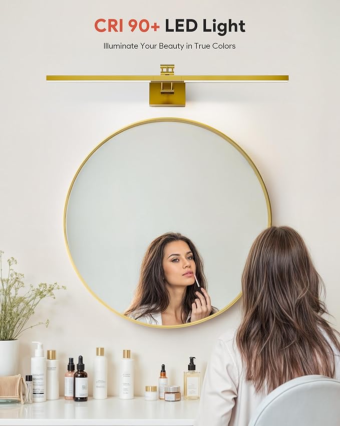 VONLUCE 36" LED Bathroom Vanity Light, 3CCT Modern LED Vanity Lights with 360° Rotatable Head Swing Arm, 15.4W Bathroom Light Fixture Over Mirror, LED Lights for Bathroom Bedroom, Brushed Gold