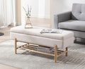 EALSON Modern Storage Ottoman Bench Upholstered Fabric End of Bench with Seating and Wood Shoe Rack Long Entryway Bench for Bedroom/Living Room/Foyer, Linen Beige