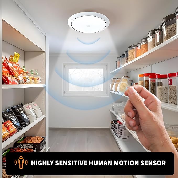 Motion Sensor LED Ceiling Light, 12 Inch Flush Mount Ceiling Light 6500K Closet Lights, Motion Sensor Light Indoor for Stair Closet Porch Hallway Laundry (18W)