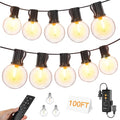 Outdoor String Lights with Remote Dimmer, 50 + 3 Spare G40 LED Bulbs Plug in Connectable Patio Lights, Waterproof Hanging Lights for Backyard Camping Balcony Yard Deck Party(100FT)