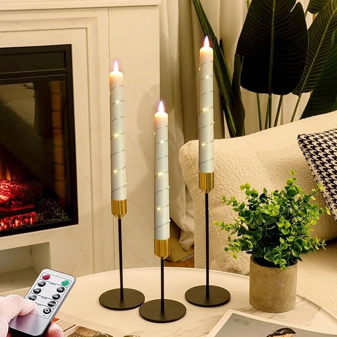danip flameless Cone Candle, Patented Starlight String, with 11 Timing Key Remote Control, Battery Powered, Patented Simulated Flame, 6 Packs (Ivory Color)