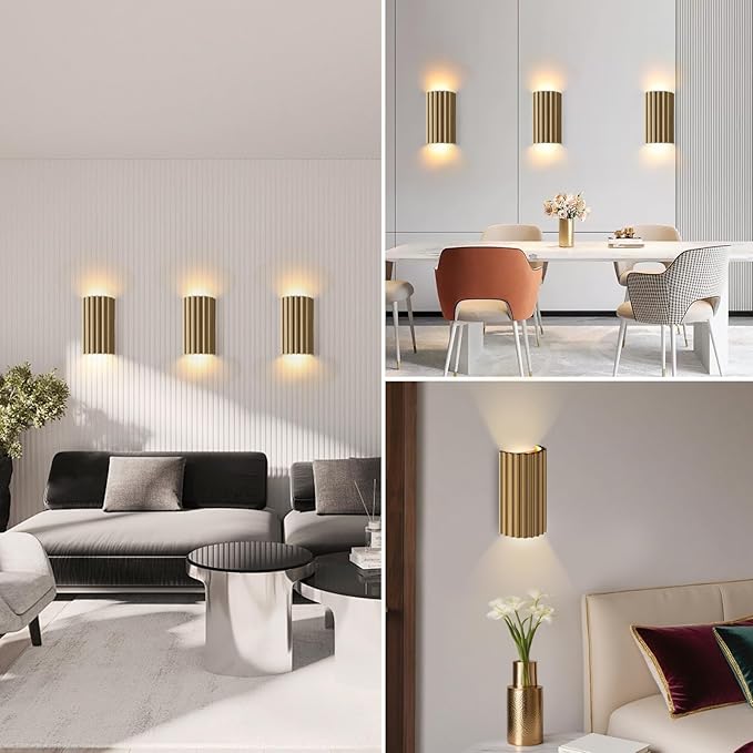 ZEROUNO Gold Resin Modern LED Wall sconces Hardwired Indoor Wall Lights Up and Down Wall Mount Wall Lamp Fixture for Living Room Bedroom Hallway Corridor Conservatory Stairs (with E12 Bulbs)