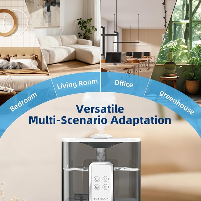 FLYMOON Humidifiers for Bedroom, 1.32 Gallon Top Fill Cool Mist Humidifiers for Large Room, 50H Runtime, 28 dB,12H Timer, App Control, Ultrasonic Humidifier for Plants, Baby, Indoor, Home, White