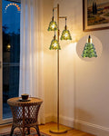 Glass Floor Lamps for Living Room, 67'' 3-Light Dimmable Floor Lamp with Green Glass Shade& E12 Bulbs Included, Mid Century Standing Tall Lamp for Bedroom/Sofa Beside/Corner Decor-Gold