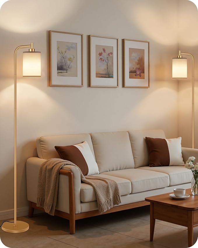 2Pack Dimmable Floor Lamp for Living Room with Remote and Foot Switch, Modern Standing, Corner Lamp,10W Bulb 3 Color Temperatures, for Bedroom, Office, ETL Listed, Gold and White DCW19LDP205