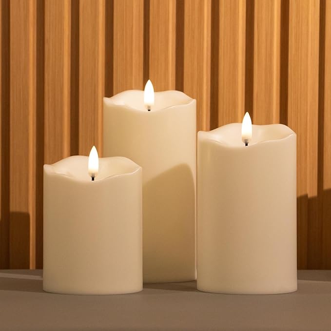 Mingfuxin Flickering Flameless Candles Battery Operated, Waterproof Outdoor Indoor LED Fake Pillar Candle with Remote for Women Bedroom Home Wedding Birthday Halloween Decorations