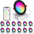 Smart Recessed Lighting 4 Inch RGBCW Color Changing 12W LED Downlight with Junction Box,1080 Lumen Recessed Ceiling Light Compatible with Alexa,Dimmable by Bluetooth Control -12Pack