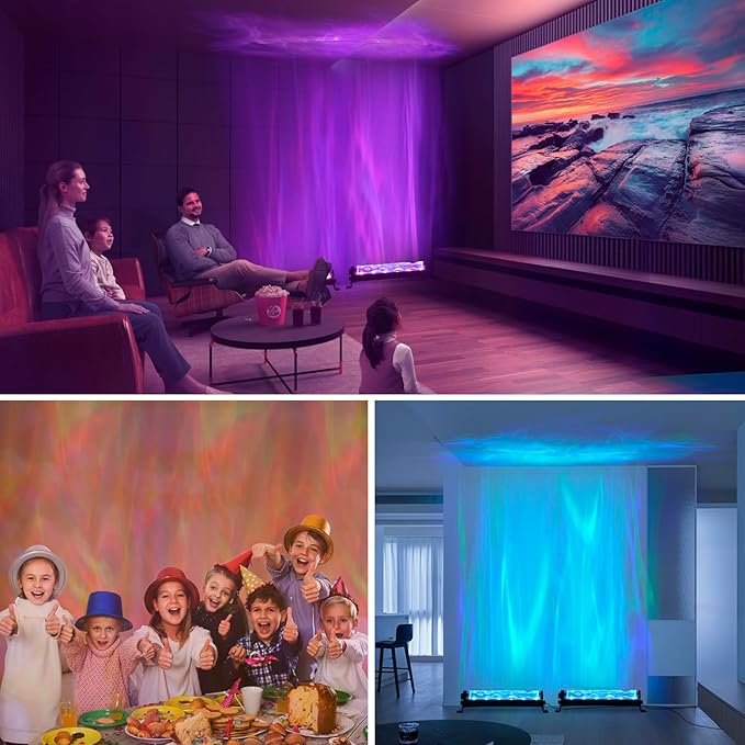 24W RGBW LED Dynamic Wave Wall Light - Flowing Water & Aurora Visual Effects, Color Changing Wall Washer Lamp with Remote,Ideal for Living Room, Bedroom and Home Bar Decor,17inch