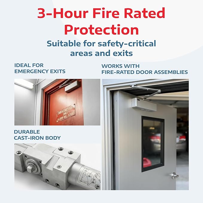 A1 ProGuard Extra Heavy Duty Auto Door Closer Commercial UL Grade 1 - Cast Iron Adjustable 6-Speed Delayed-Action Hydraulic Closer, Self-Closing, ADA Compliant.