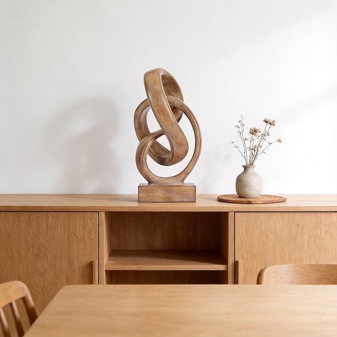WUBIANJIE Modern Abstract Knot Sculpture, Artistic Mobius Inspired Resin Decor, Elegant Home and Office Decor, (Wood Color)