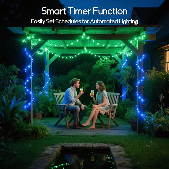 100ft Outdoor String Lights, RGBW Patio Lights with 30 LED Dimmable Bulbs, App & Remote Control, IP68 Waterproof,Shatterproof, Color Changing Lights for Backyard, Party Decor, 24V Safe Adapter
