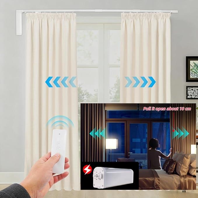 Electric Curtain Track, Retractable Motorized Curtains Rod within 7.2ft, Automatic Curtain Opener with Smart/Manual Control, Smart Curtains System for I-Rrail and U-Rail (Within 7.2ft)