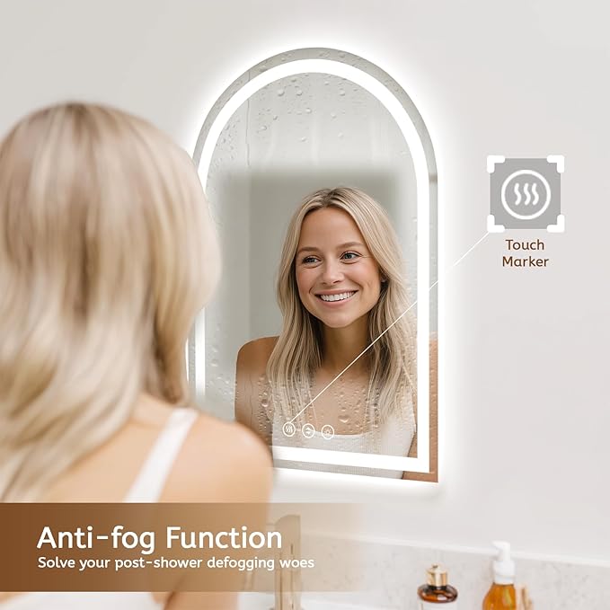 LED Mirror for Bathroom, Lighted Bathroom Vanity Mirror with Lights - Anti-Fog, Front Light and Backlit, Dimmable, 3 Colors (White Arch, 36" L x 48" W)