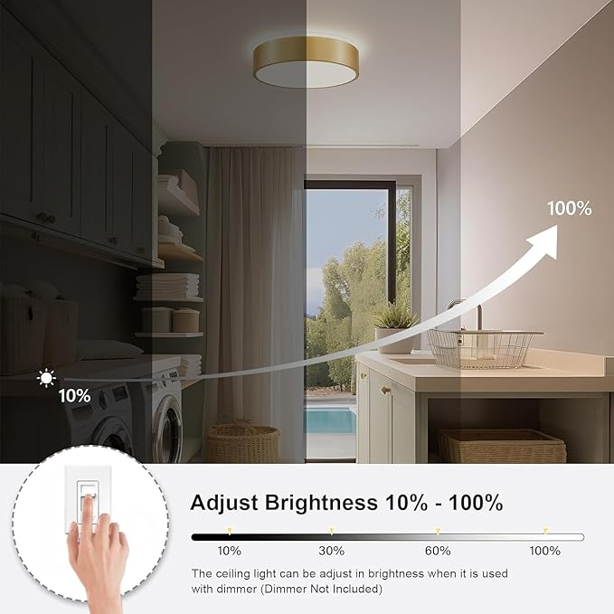 Gold Flush Mount Ceiling Lights, Modern Dimmable 5CCT Close to Lighting Fixture, 2700K-6000K LED Round Ceiling Lamp for Kitchen Hallway Bedroom Laundry Room Entryway Bathroom-11.8in