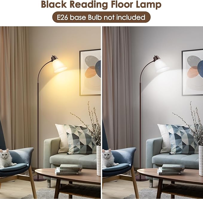 Floor Lamp for Living Room, Adjustable Standing Room Lamp with White Plastic Shade, Brown Reading Floor Lamps for Dorm, Bulb not Included