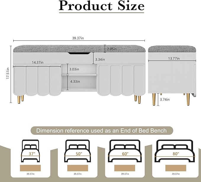 3More 40" Entryway Shoe Storage Bench,Upholstered Hidden Space Beneath Seat Cushion Bench,2-Tier Unique Geometric Shape with Wood Grain,White