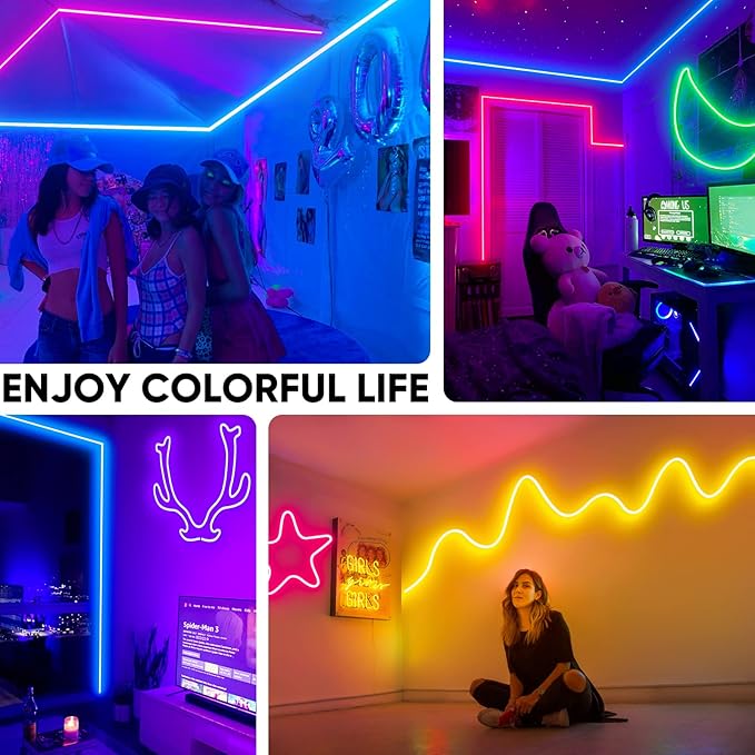 Shine Decor 24V Smart Neon Rope Lights, RGBW Silicone Neon Light Remote APP WiFi Control Music Sync, RGB+Cool White Changing Dimmable LED Neon Strip 16.4 Ft Flexible Waterproof for Indoor Outdoor