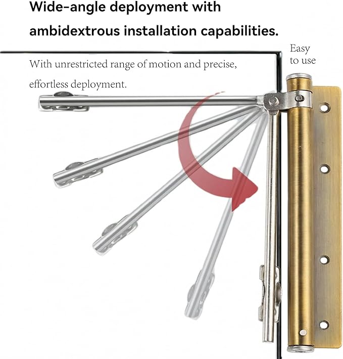 Automatic Door Closer Heavy Duty Adjustable Universal Installation/Wide-Angle Design/Tool-Free Force/Speed Adjustment/Commercial Grade Smooth Closing for Doors 80-120 lbs (Satin Gold)