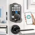keyless Entry Door Lock deadbolt with Handle Set- Front Door Fingerprint Smart Locks with 2 Lever Handles-Keypad Code Deadbolt -App Control,Auto Lock,Easy to Install
