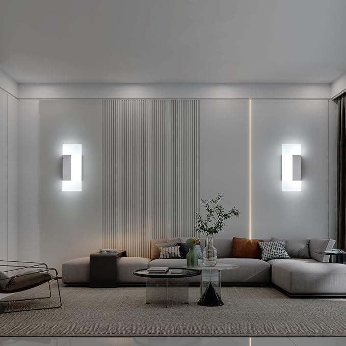 LMQNINE Modern LED Acrylic Wall Sconce White Light 6000K Hardwired Acrylic Wall Light Lighting for Bedroom Corridor Stairs Bathroom Indoor Lighting Fixture Lamps Home Room Decor (2-Pack)…