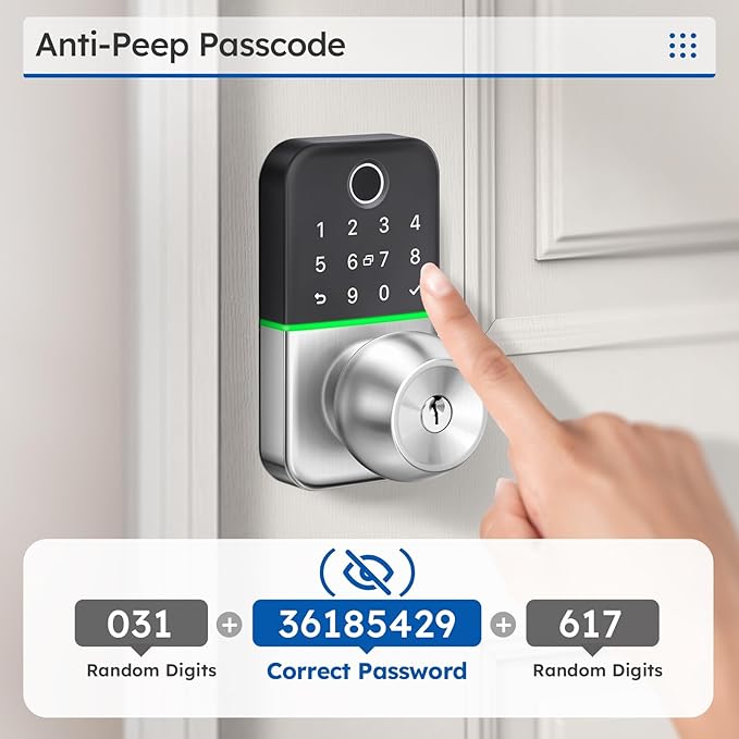 Keypad Smart Door Lock with Knob: Kucacci Keyless Entry Fingerprint Lock for Front Door - Keypad Digital Lock with Handle - Electronic Code Door Knob - Easy Installation - Generate Passcode Remotely