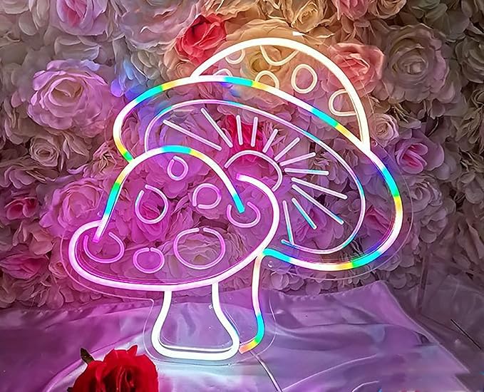 Mushroom LED Neon Sign for Wall Decor USB Adjustable Brightness Living Room Bars Barbers Pub Wedding Party Salon Club Gatherings Gaming Room Man Cave Halloween Christmas Birthday Art Wall Decor