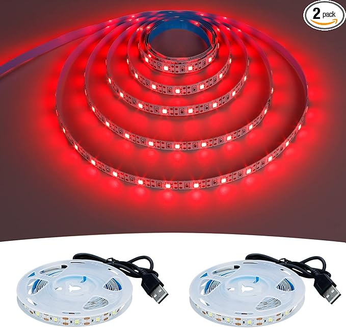 USB Red 620-625nm LED Strip Light 5V USB Powered 13.12ft/4M 240LEDs Flexible SMD2835 High Brightness No-Waterproof IP20 LED Tape Lights(2pcs x 6.6ft)