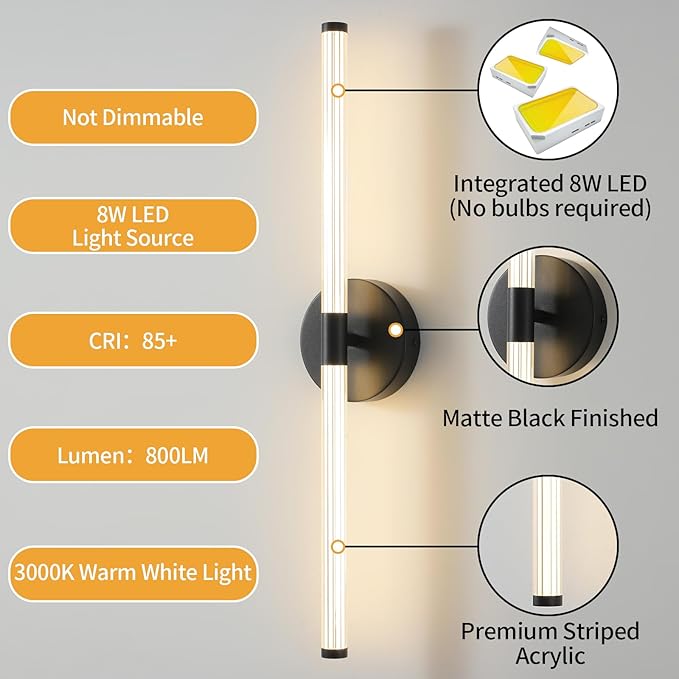 Wall Sconces Set of Two Matte Black LED Wall Lights Modern Linear Sconces Lighting Indoor Sconces Wall Decor Set of 2 Mounted Lamp for Living Room Wall Scones, Wall Lights Set of 2