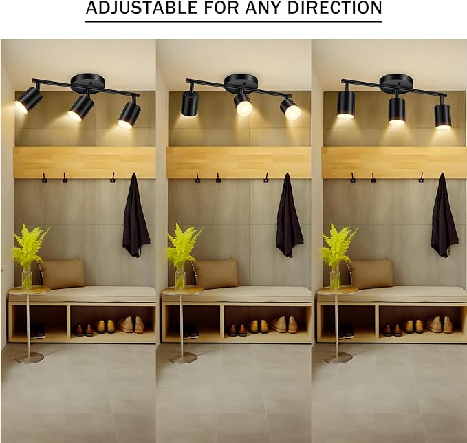 BoostArea LED 3 Light Track Lighting Kit, Black 3 Way Ceiling Spot Lighting, Flexibly Rotatable Light Head for Kitchen, Living Room, Bedroom, GU10 Bulb Not Included