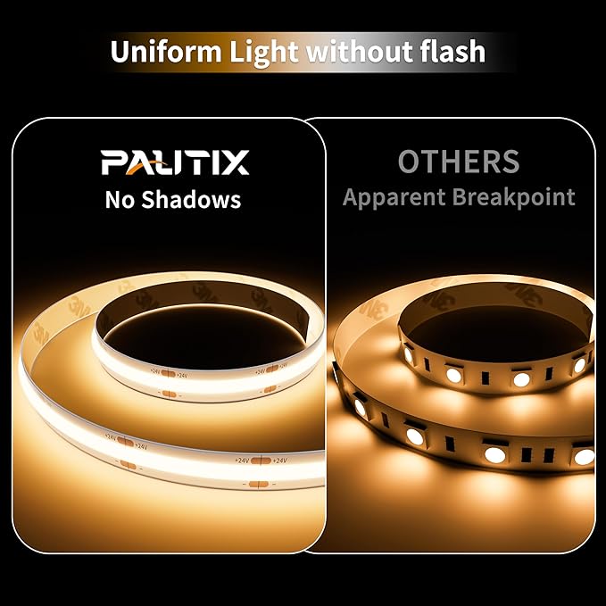 PAUTIX COB LED Strip Light IP65 Waterproof 32.8ft/10m 5040LEDs Warm White 3000K,High Lumen Flexible CRI90+ LED Tape Super Bright DC24V,for Cabinet Home DIY Lighting Projects(Power Supply Not Included)