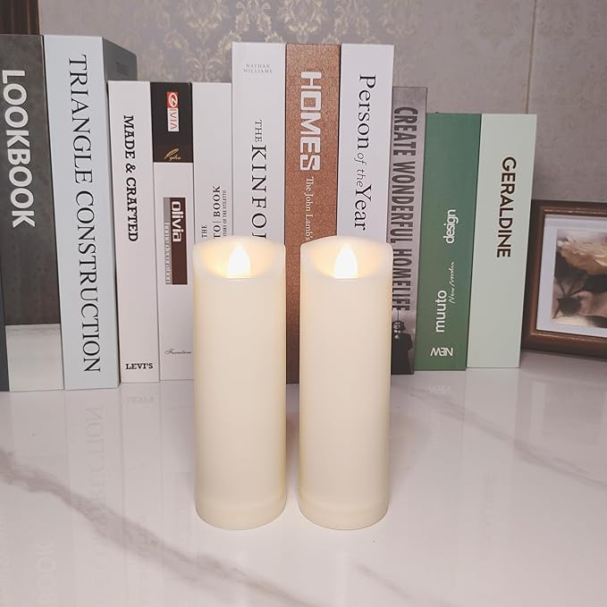 iZAN 2 Pack Flameless Battery Operated LED Pillar Candles with Remote Outdoor Waterproof Flickering Decorative Lights for Halloween Christmas Home Kitchen Décor Wedding Party Event Decorations 2”x6”