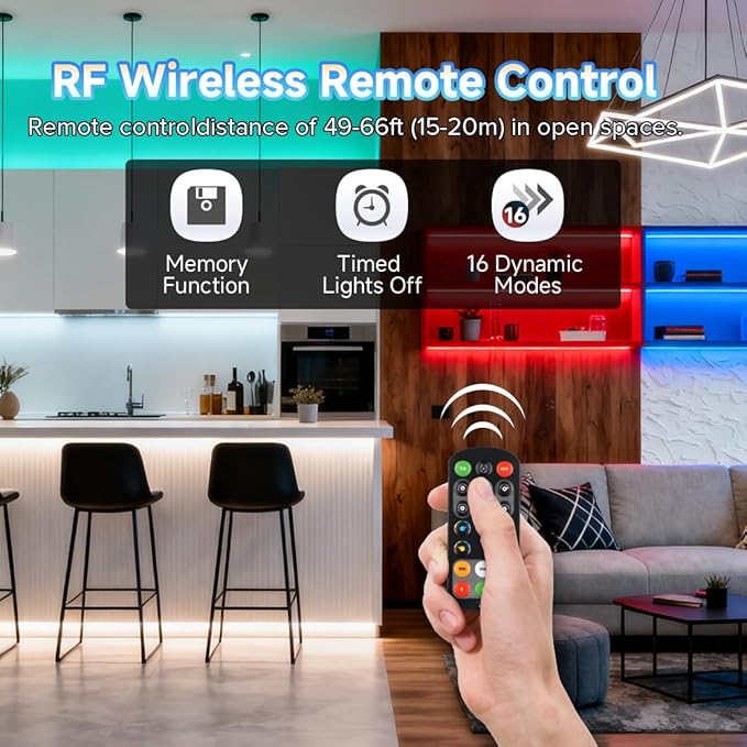 BTF-LIGHTING FCOB COB RGBCCT Color Changing LED Strip with Remote,UL Listed Flexible High Density DC24V 9.8FT RGB+Tunable White 3000K-6000K RF Remote Controller 12mm Width 3M Tape for Home Decor