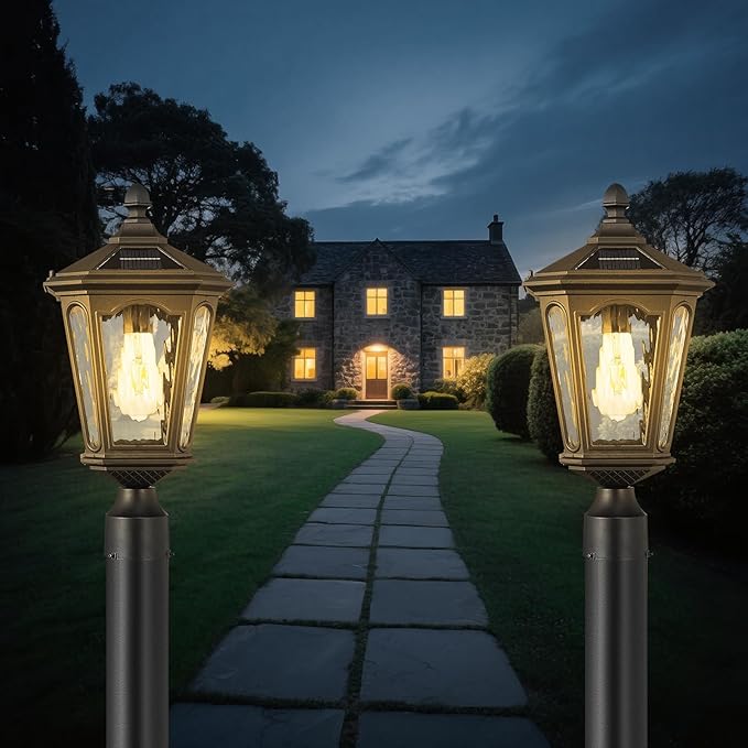 18.5" Black Solar Powered Outdoor Post Light Fixture with Remote Control, Dusk to Dawn LED Pole Lamp Waterproof Exterior Pillar Lantern Post Lighting for Pathway Garden Patio Gargae