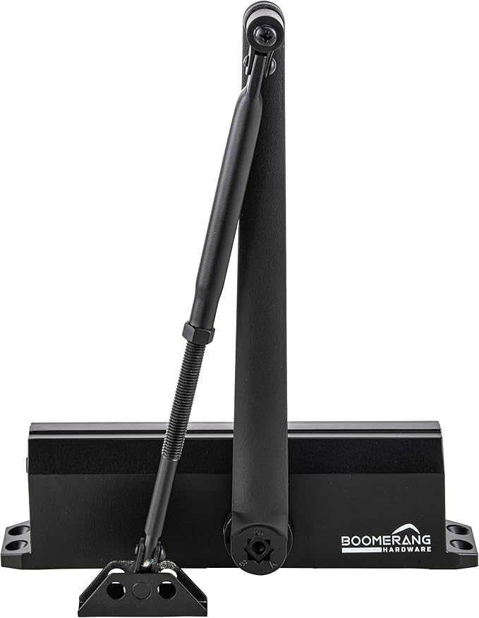 Boomerang Medium/Heavy Duty Automatic Commercial Door Closer - D4016 Surface Mounted, Grade 1- ADA & UL 3 Hour Fire Rated, Adjustable Size 1-6 for Entry & Aluminum Storefronts, Matte Black (US19)