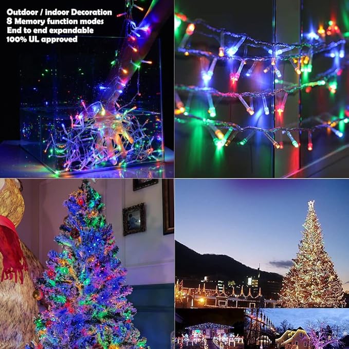 String Lights Multicolor - 220 LEDs 25m/82ft 8 Modes End-to-End Plug in Indoor/Outdoor Waterproof Decorative Fairy Twinkle Rainbow Christmas Tree Lights for Xmas/Patio/Room/Home/New Year - Colorful