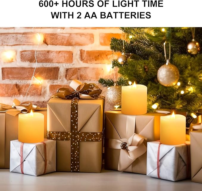 3x3 Flickering Flameless Candles Set of 3, Real Wax LED Battery Candles Flickering, 3 inch Flameless Candles with Remote,Battery Powered Candles, for Party/Wedding,Ivory
